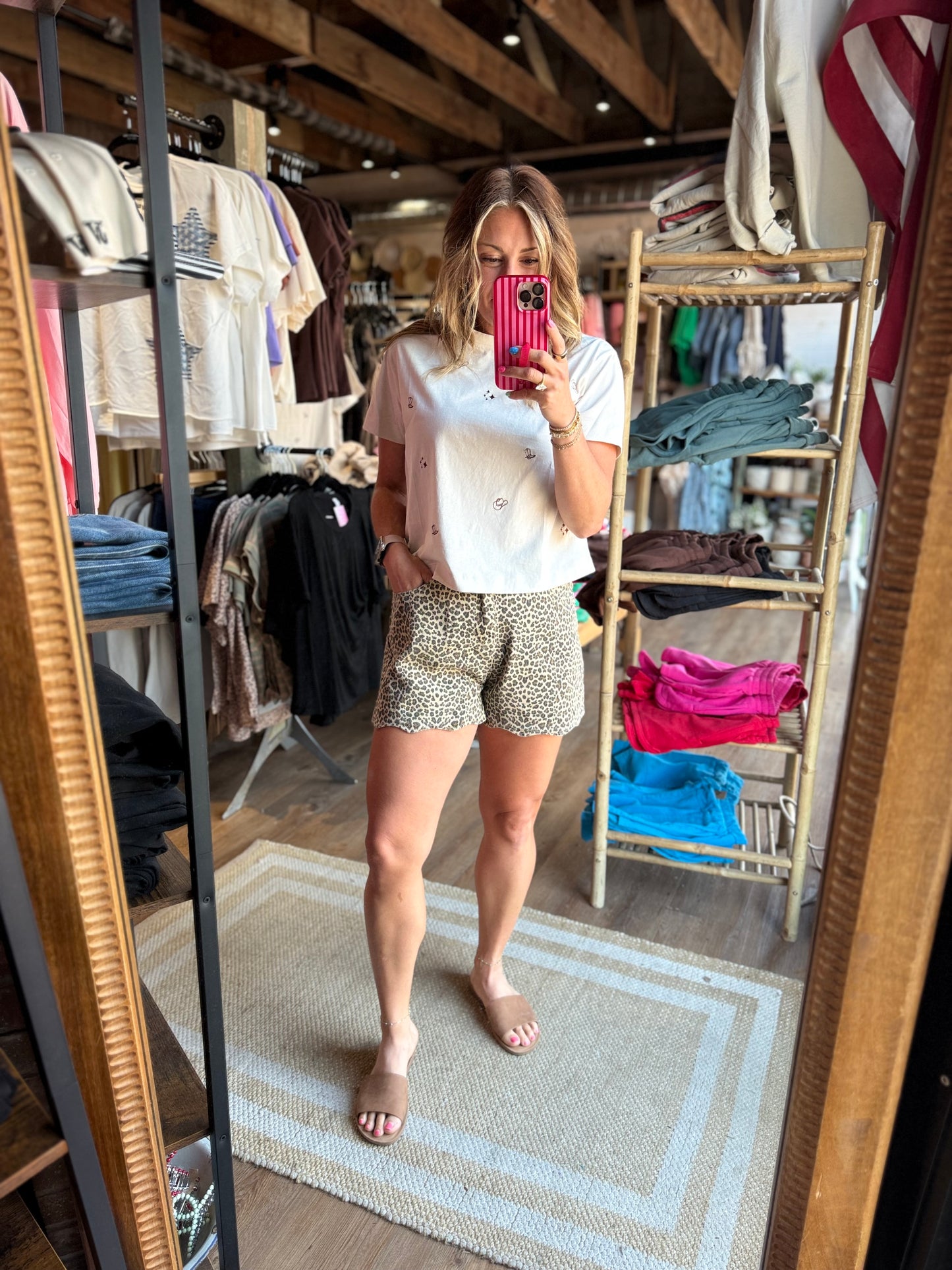Scalloped Leopard Shorts