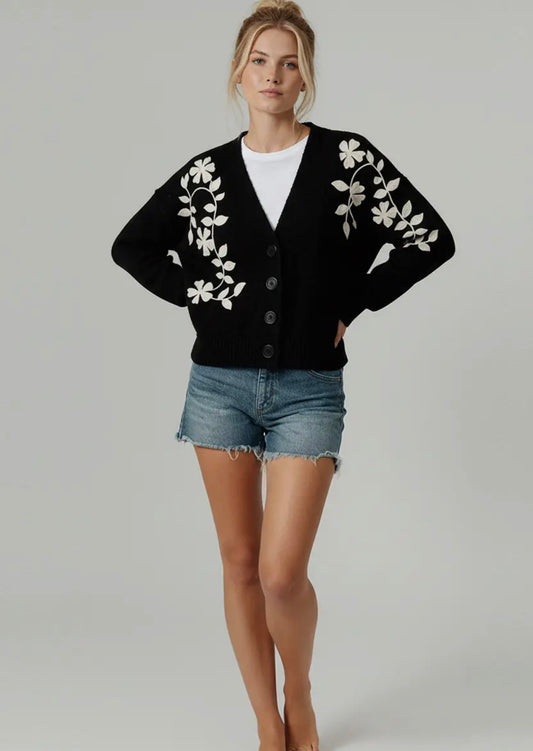Plus Size Embroidered Cardigan
