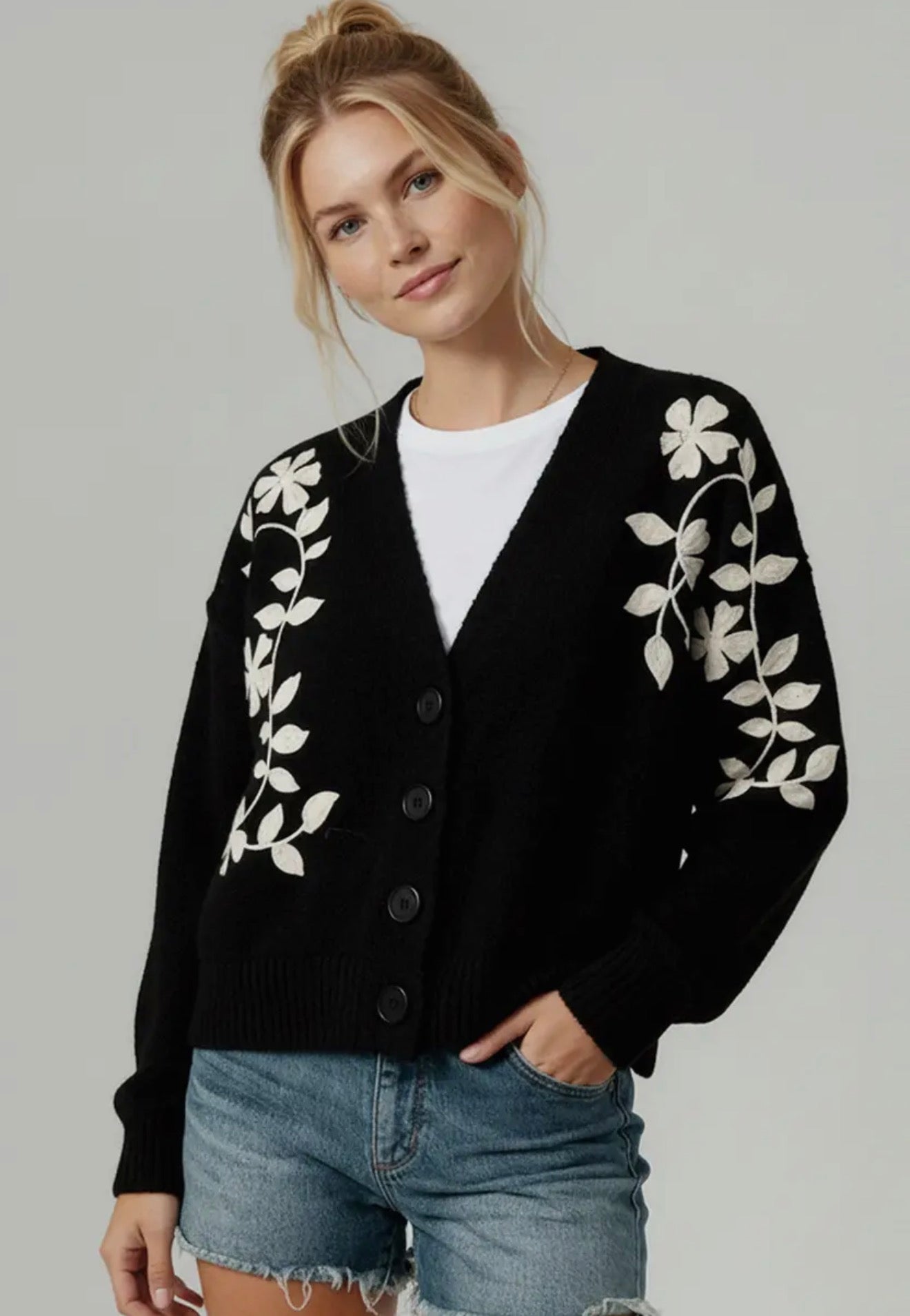 Plus Size Embroidered Cardigan